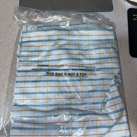 QED style mens Medium striped polo eggshell blue Kamas NWT Pearl Button - Picture 5 of 6